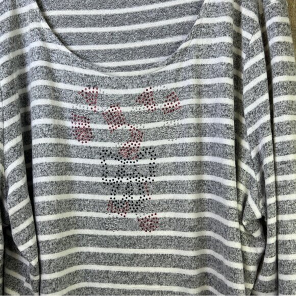 Wishing You A Very Magical Season 3X Christmas Gray & White Striped Sweater - Picture 5 of 11